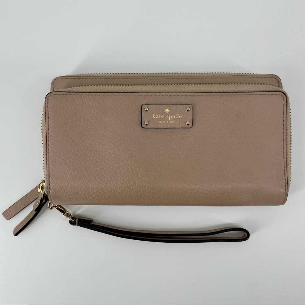 Kate Spade Staci Large Carryall Wristlet Wallet Beige Leather